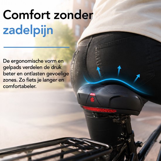 Brixy Ergonomischer Fahrradsattel – inkl. Sattelüberzug – Gelpolster & Federung – reflektierend – atmungsaktiv – Unisex – schwarz