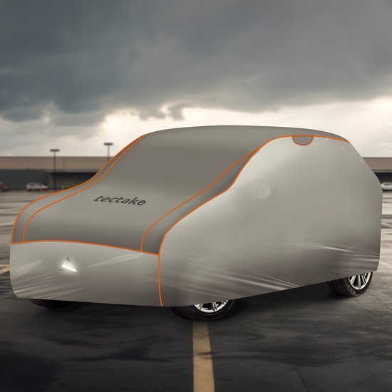 tectake® Car Cover - Outdoor Autosegel - Hagelschutz - Wasserdichte Decke mit 3 verstellbaren Gurten - Atmungsaktiv - Autoschutzdecke mit Aufbewahrungstasche - Kompatibel mit vielen Modellen - Größe (LxBxH) 571 x 203 x 145 cm - Für SUV oder Van