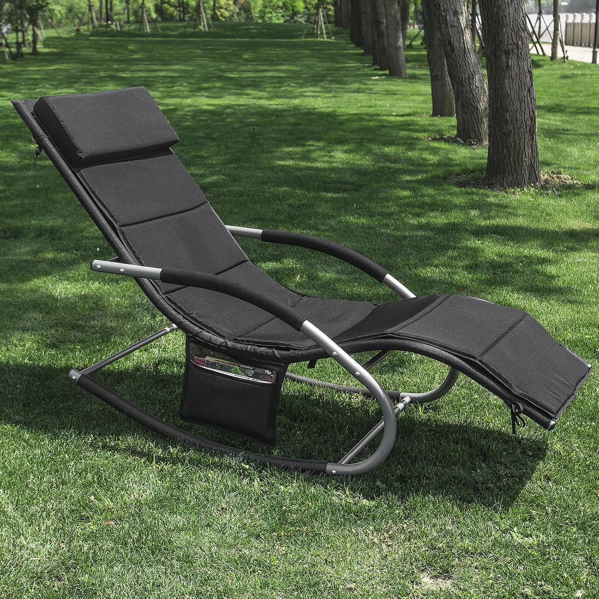 SoBuy OGS28-P02 Liegekissen für Schaukelstuhl – mit Kopfstütze – waschbar – 170 x 50 cm – Schwarz