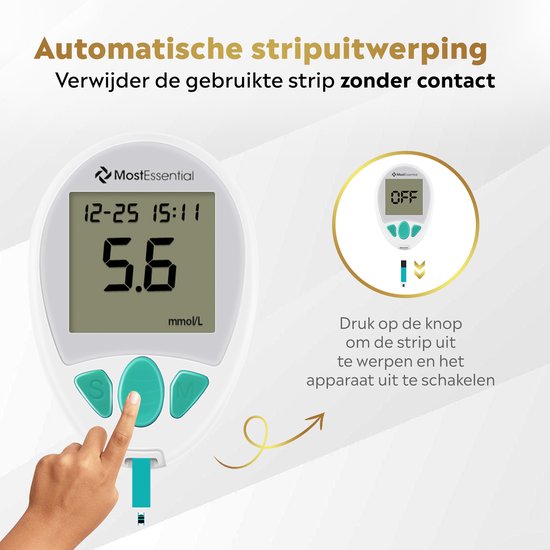 MostEssential Premium Blutzuckermessgerät Starter Kit - Blutzuckermessgerät - Diabetes Messgerät - Alles in einem Set - Inklusive Aufbewahrungstasche, Stechhilfe, 10 Teststreifen & 10 Lanzetten