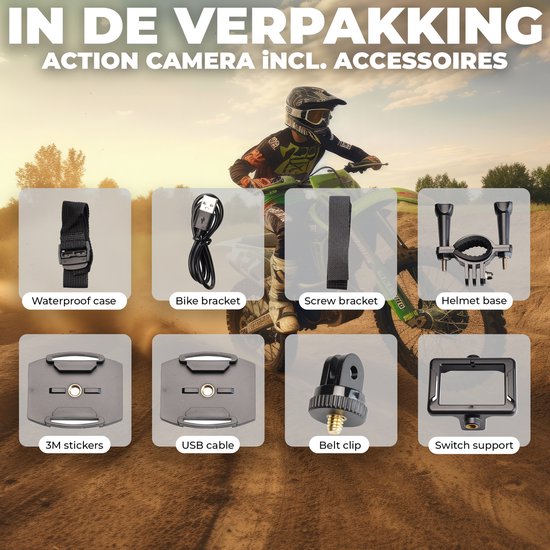 Denver Action Kamera Full HD - 12MP - Foto & Video - WiFi - App - 30M Wasserdicht - Inkl. Zubehör - ACW5054