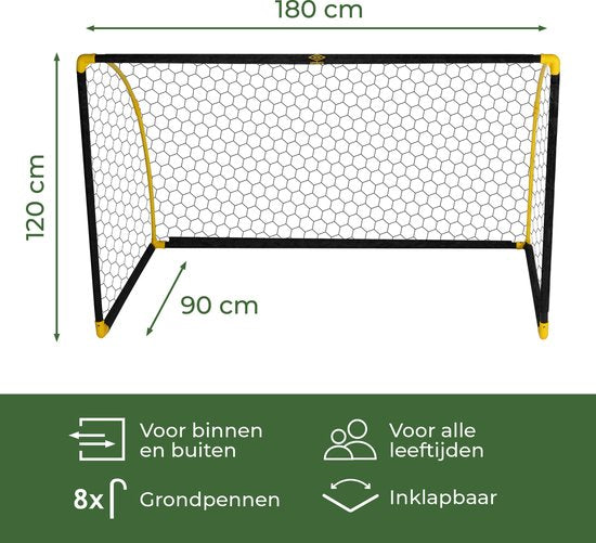 Umbro Fußballtor - Faltbar - 180 x 91 x 120 CM - Für Kinder - Schwarz/Gelb