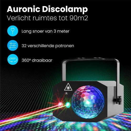 Auronic LED Disco Licht - Party Laser - Kinder - Partybeleuchtung - Disco Licht - Ferngesteuert und Musikgesteuert - 3 Meter Kabel