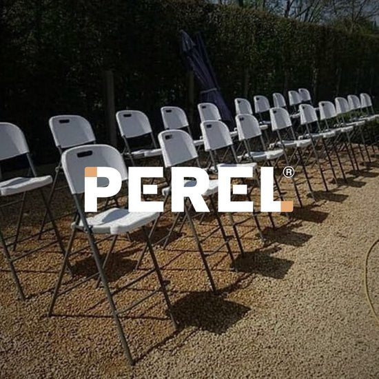 Perel Weißer Indoor- und Outdoor-Hochklappstuhl, Barhocker, mit Rückenlehne und Fußstütze, Kunststoff, platzsparend, ideal für Events, Partys und Catering, mit Stahlgestell und wetterfester Sitzfläche, 45 x 77 x 114 cm