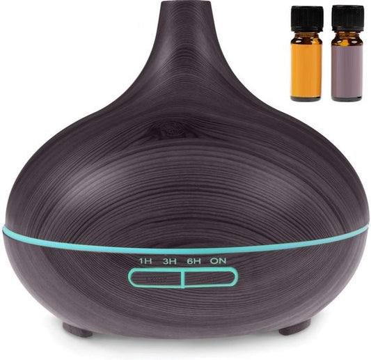 LifeGoods Aroma Diffuser - 300 ml - Luftbefeuchter - 7 LED Farben - Inkl. 2x Ã–l - Dunkelbraun