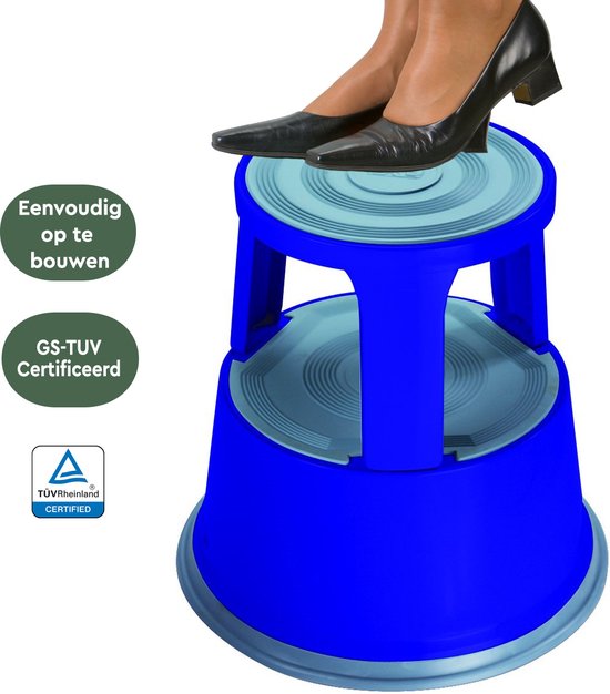 BRASQ Tritthocker Premium Blau - Kapazität 150 kg - Tritthocker - Elefantenfuß - Bürohocker - Rolltreppe - Hocker - Metall