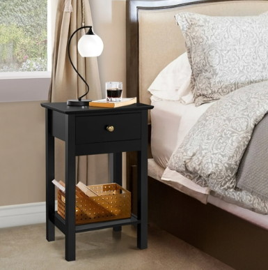 Yaheetech Nachttisch – Schwarz – 40 x 30 x 61 cm – Mit Schublade und Ablage – Skandinavisches Design