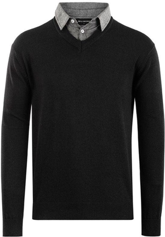 Milanoro - Herren Pullover mit Hemdkragen - Navy - L