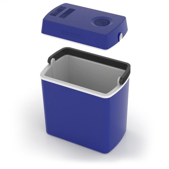 Campart Coolbox CB-8624 - Kühlbox 22 Liter - Leichtgewicht mit Griff - Thermoelektrisches Kühlsystem - Mit 12V-Stecker für Reisen und im Auto - Umrüstbar auf 230V-Netzstecker - Blau