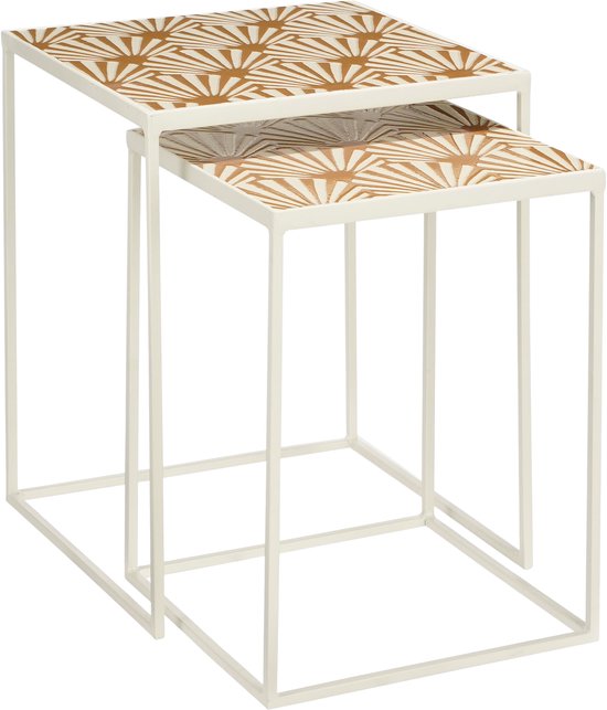 Mica Decorations Odile Outdoor Beistelltisch - 2er Set - L38 x B38 x H48 cm - Metall - Braun, Weiß