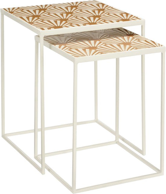 Mica Decorations Odile Outdoor Beistelltisch - 2er Set - L38 x B38 x H48 cm - Metall - Braun, Weiß