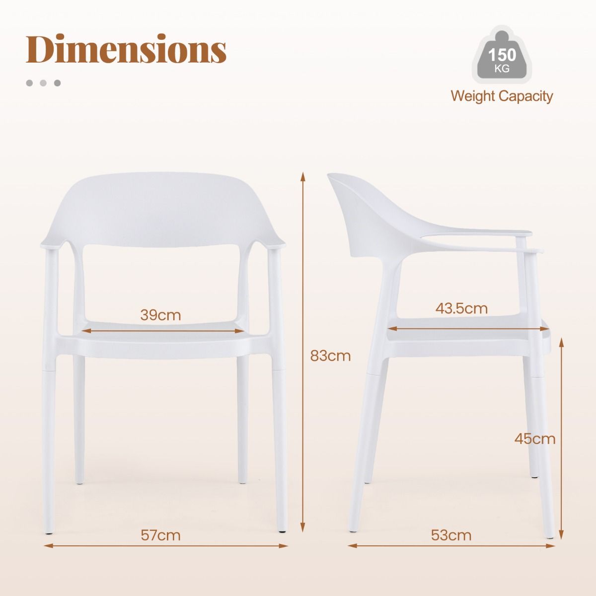Coast Set aus 4 stapelbaren Gartenstühlen mit Armlehnen und Rückenlehne – Weiß – 57 x 53 x 83 cm