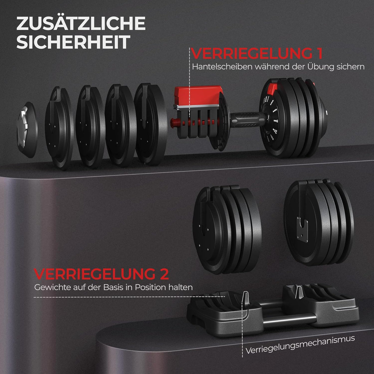 Yaheetech Verstellbares Hantelset – 18/24/40 kg – 3-in-1 – 12 Gewichtsstufen – Kurze Hantel, Kettlebell und Lange Hantel