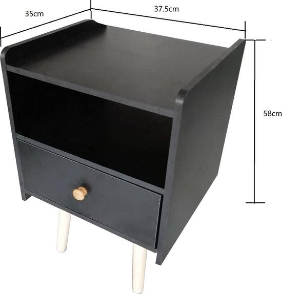 Nachttisch Pukkie - Beistelltisch - kleiner Tisch Diele Wohnzimmer - 58 cm hoch - schwarz