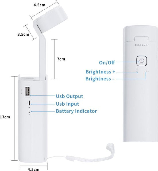 Aigostar Ivory – LED-Schreibtischlampe – dimmbar – USB-Ladeanschluss – 3 Helligkeitsstufen – zusammenklappbar – mit Handyhalterung – Weiß