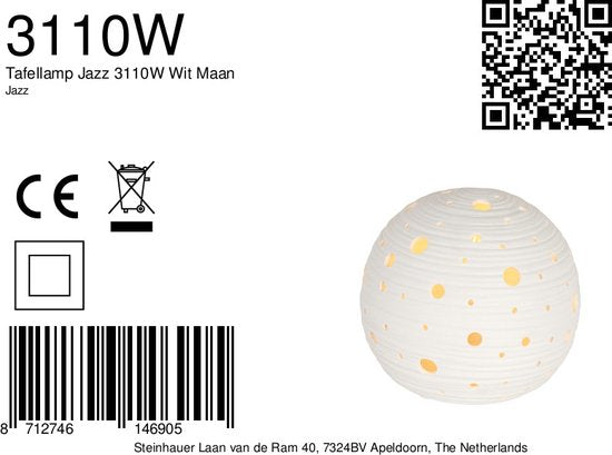 Anne Lighting Tischlampe Jazz – weiß – Keramik – 20 cm – E14-Fassung – 3110W
