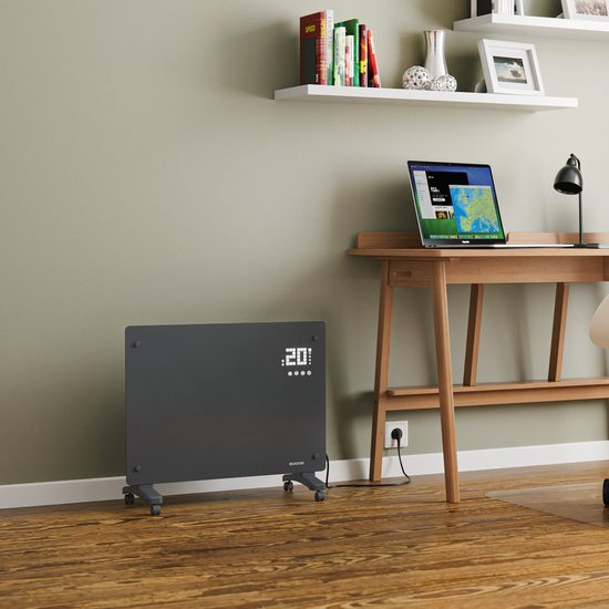 Auronic Elektroheizung - Konvektorheizung mit Thermostat und Fernbedienung - Glasheizkörper - 1500W Heizleistung - Grau