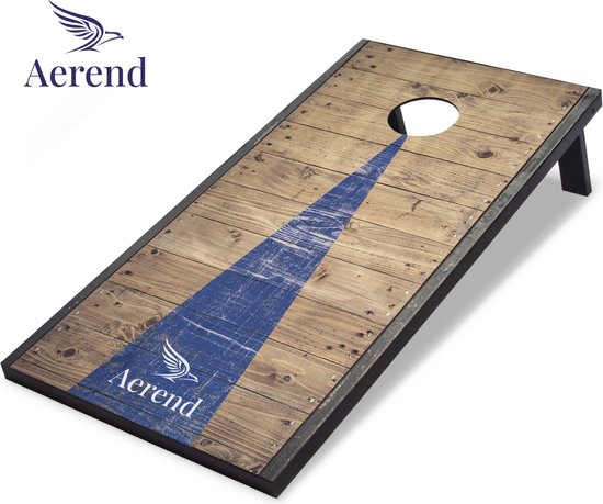 Aerend Cornhole-Set Spielbrett – 91 x 61 cm, inklusive 8 wetterfester Bean Bags und Tragetasche – wetterfestes MDF – rustikales Barnwood-Design – für Garten, Strand und Familienfeiern