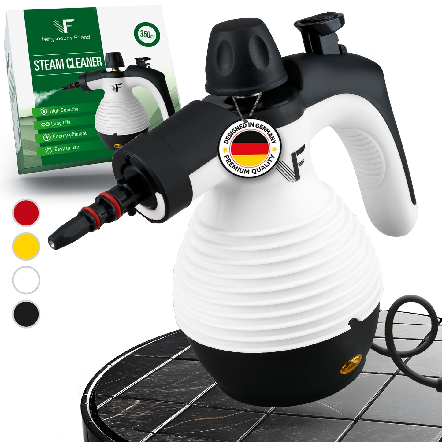 Hand-Dampreiniger - NeighbouFriend – Dampregelung – Inklusive 10 Zubehörteile – 350-ml-Tank – Weißr's