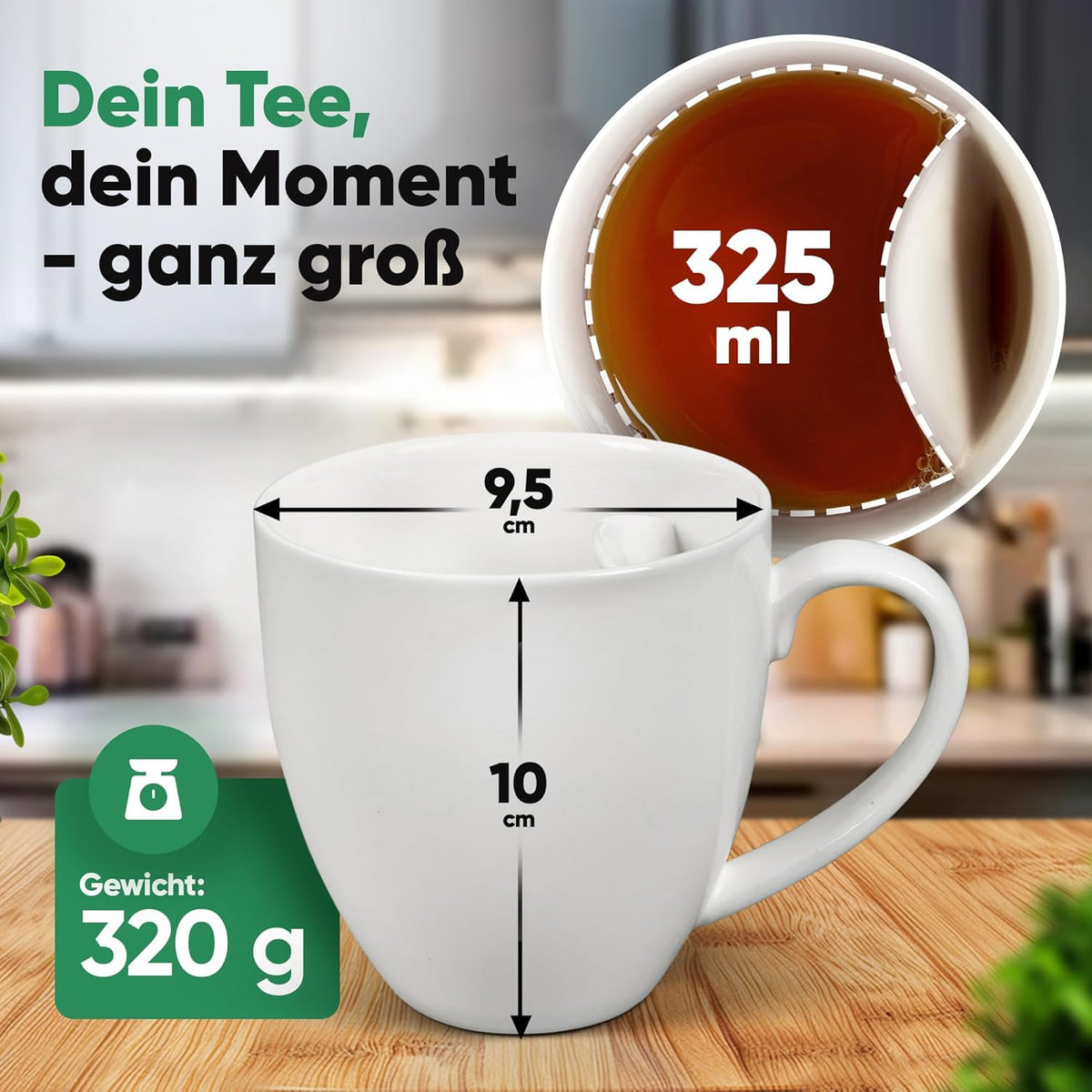 Neighbour's Friend Patentierte Teetasse weiss mit Beutelablage I Keramik Tasse groß 325ml I Teebecher Steingut I Keramiktasse für Tee I Spülmaschinengeeignet Teetassen I Modernes Design für Teetrinker