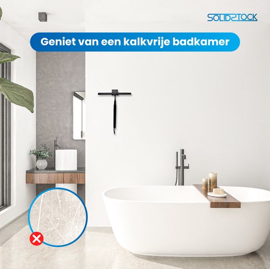 SolidStock Luxus-Bodenwischer aus Edelstahl – Bodenwischer mit Stiel – Längenverstellbar von 38,5 bis 129 cm – Wischer für Dusche und Badezimmerboden – Ausziehbarer Duschwischer – Schwarz