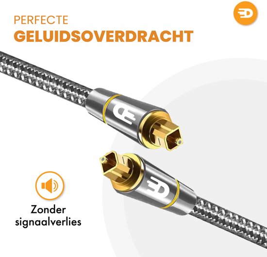 Drivv. Premium Toslink-Optikkabel aus Nylon – Optisches Audiokabel – Soundbar – Stecker-Stecker – 1 Meter – Grau