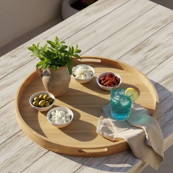 AXI Dewi Teak-Tablett Ø 60 cm – Rundes Tablett – Teakholz – Für Gläser und Tischdekoration – Für drinnen und draußen