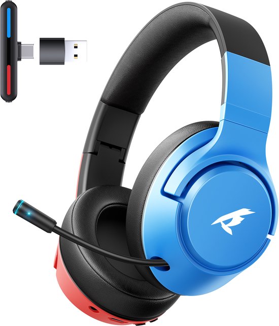 Kofire × CINPUSEN CG-01 – Kabelloses Gaming-Headset – Over-Ear-Kopfhörer – Mit Mikrofon – PC/PS4/PS5/Nintendo Switch – Blau-Rot