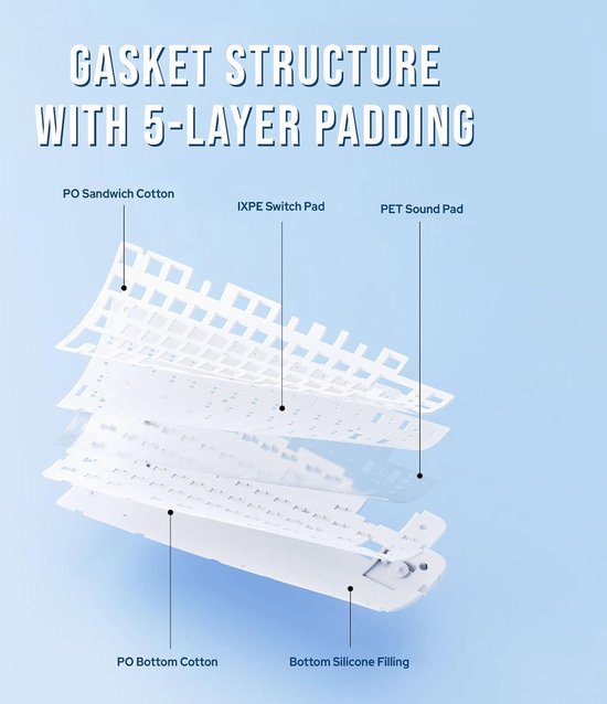 Ajazz AK820 MAX - 75% Wireless Gaming Keyboard - Mechanisch - Seitlich bedruckte Tasten - Dichtung - Hot Swap - Tri Mode - QWERTY Tastatur - 82 Tasten - Gradient Blue