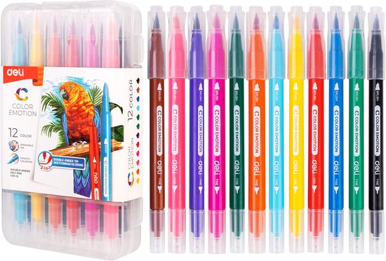 Deli-Doppel-Filzstifte – 12 Farben