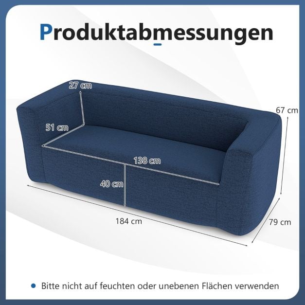 Coast Air Bench Blue - Aufblasbare 2-Personen-Bank mit abnehmbarem Bezug und breiten Armlehnen - 184 x 79 x 67 cm