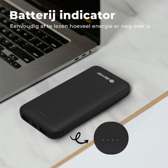 Denver Powerbank 10000 mAh - Mit Batterieanzeige - USB - Micro USB - Universal Powerbank für Apple iPhone / Samsung, u.a. - Schwarz - PBS10010B