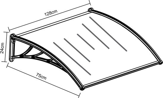 AXI Lux Tür- und Veranda-Markise Schwarz – 128 x 75 x 24 cm – Transparentes Polycarbonat – Aluminiumrahmen – UV-Schutz – Inklusive Befestigungsmaterial