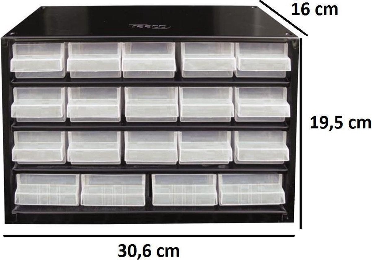 Raaco Stahl-Schubladenschrank mit 19 Schubladen - 30,6 x 15 x 19,5 cm