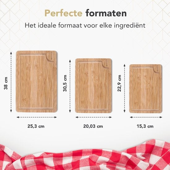 Rochester Schneidebretter Holz - Trinkbrett - Servierbrett - 3-teilig - Bio-Bambus - Luxuriöses Design - Hygienisch und langlebig