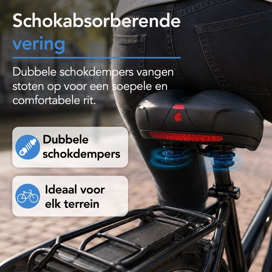 Brixy Ergonomischer Fahrradsattel – inkl. Sattelüberzug – Gelpolster & Federung – reflektierend – atmungsaktiv – Unisex – schwarz