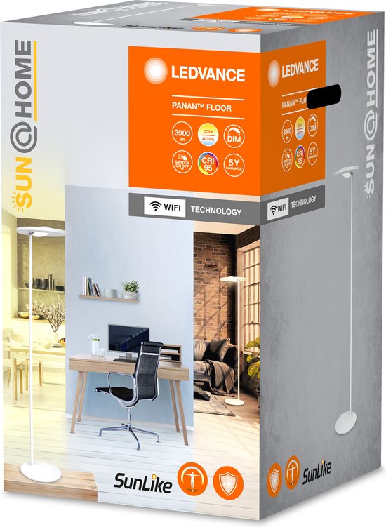 LEDVANCE SunHome Office Stehleuchte - 36W, 180 cm - Dimmbar Tunable White 2200-5000K - Wifi & Smart Home - Silber