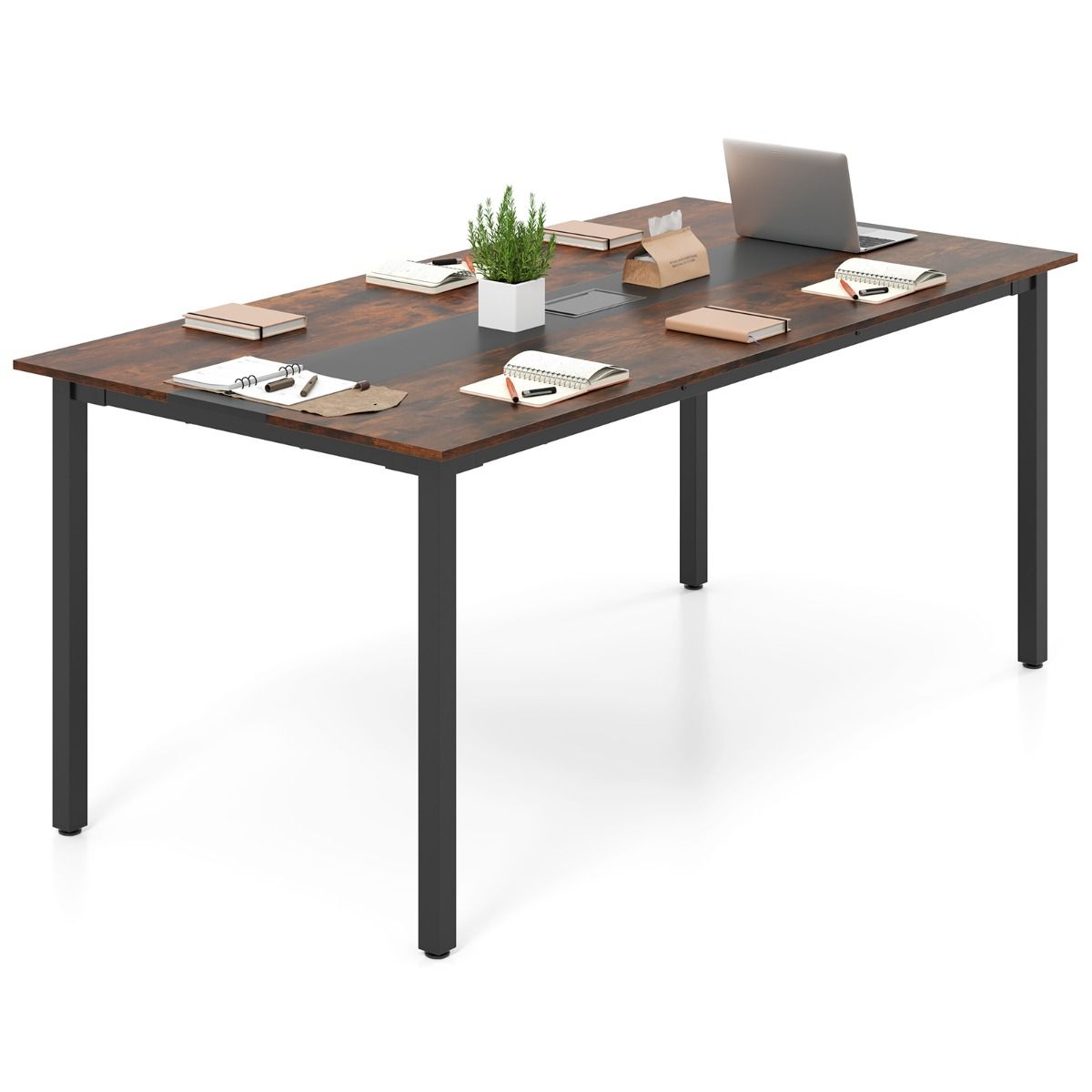 Coast-Konferenztisch – rechteckig – Kabelführung – rustikales Holz und Schwarz – 180 x 90 cm