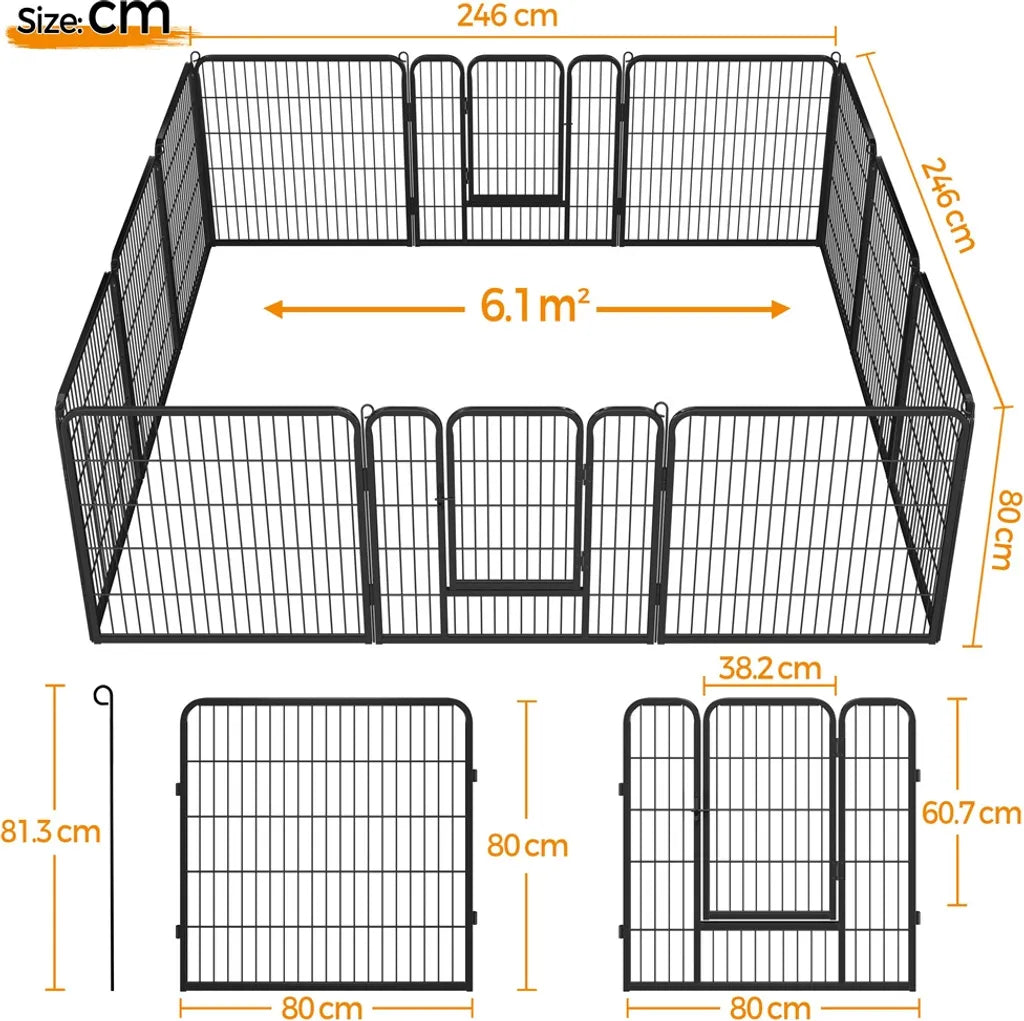 Yaheetech Welpenzaun, 6 Elemente mit Tür – Schwarz – 164 x 83 x 80 cm