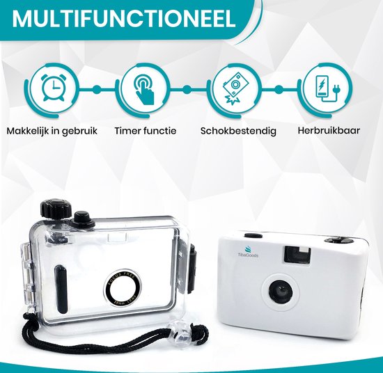 TibaGoods Einwegkamera - Mit Rolle - Wasserdicht - Analogkamera - Kinderkamera - Weiß
