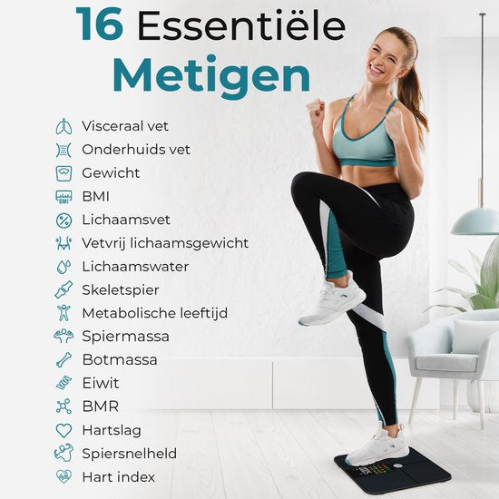 e.volve Personenwaage Digital - 16x - Intelligente Waage - mit Körperanalyse - inkl. App - Schwarz