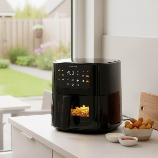 Inventum GF502HLDB Heißluftfritteuse – 5 l – Sichtfenster – 11 Programme – 70–200 °C – Für bis zu 5 Personen – Schwarz – WK