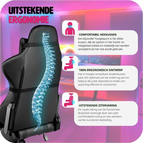 tectake - Gaming Stuhl Gaming Schreibtischstuhl Premium Racing - schwarz - Kunstleder - verstellbar - inklusive Rücken- und Nackenkissen - 402229