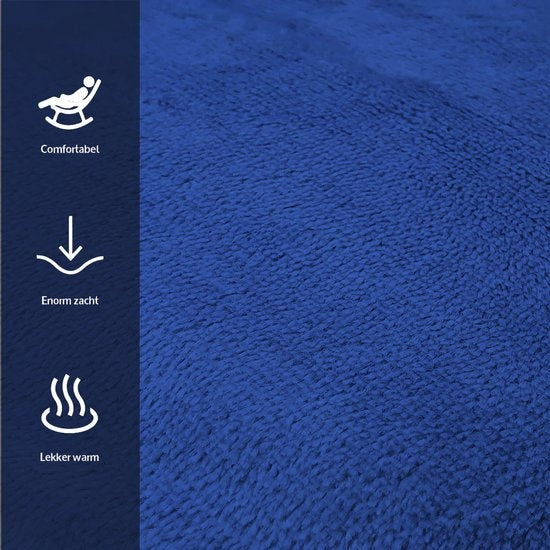Elektrische Fleece-Heizdecke - 1/2 Person kariert/Sherpa - 180x130 cm Kuscheldecke - Waschmaschinenfest - Couverture chauffante - 6 Heizstufen - Blau