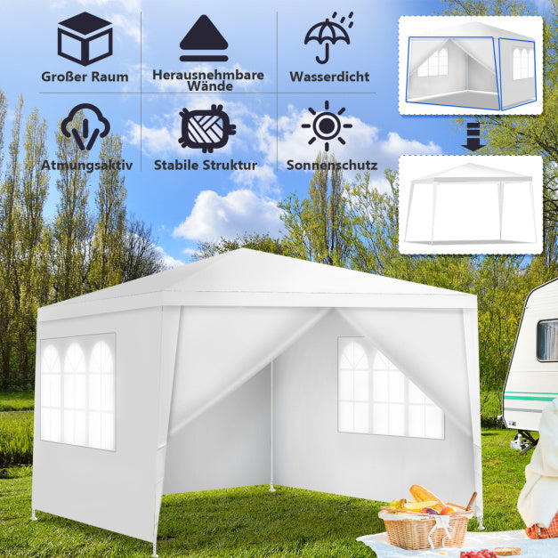 Coast Gartenzelt - abnehmbare Seitenwände und Fenster - 3 x 3 x 2,56 m - 10 kg - weiß