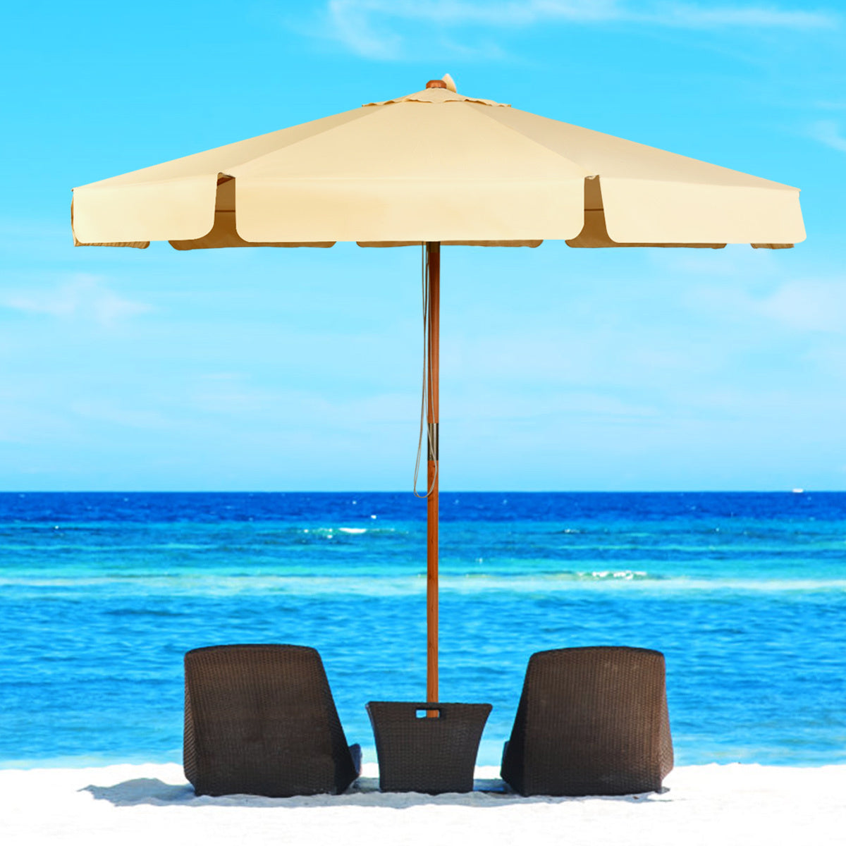 Coast garten sonnenschirm - neigbar - wasserdicht - mit uv schutz - holz - 3m - beige