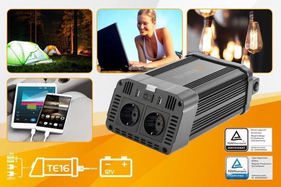Technaxx TE16 Wechselrichter 1200W - 2x 230V - 2x 5V USB - 3.1A - Spannungswandler