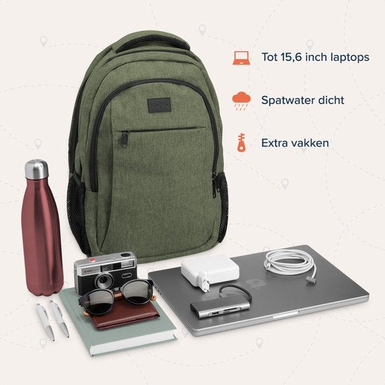 TRVLMORE Rucksack - 28L - 15.6 Zoll - Laptop-Rucksack - Schultasche - Unisex - Spritzwassergeschützt Grün