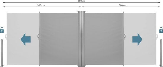 tectake - Aluminium Windschutz Seitenmarkise Terrassenschirm Sichtschutz - doppelt - 160 x 600 cm - grau - 402331