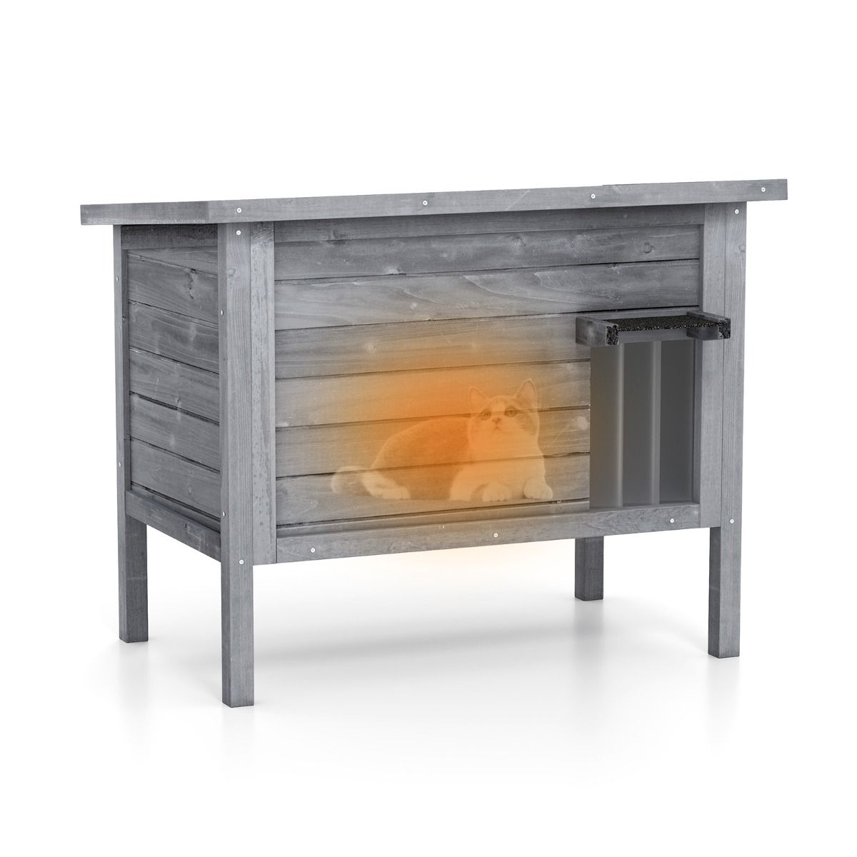 Coast Isoliertes Katzenhaus für den Außenbereich – Holzhäuschen mit aufklappbarem Dach – dunkelgrau 88 x 55 x 71 cm